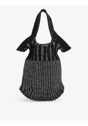 Glitter fluted woven-knit top-handle bag