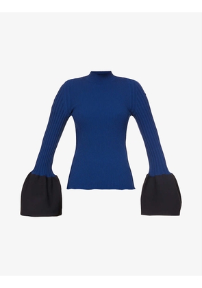 Pottery flared-sleeve recycled-polyester knitted top