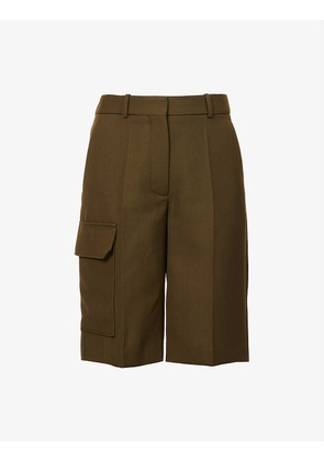 Flap-pocket loose-fit wool shorts