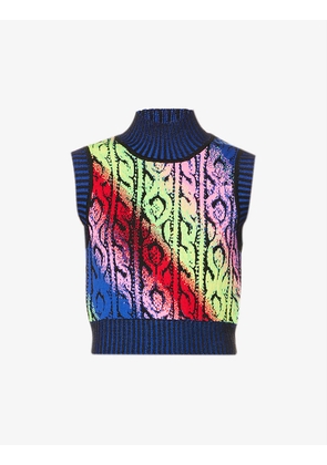 Abstract-pattern high-neck wool top