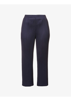 Pleated straight high-rise woven trousers