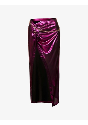 Metallic wrap-around stretch-woven midi skirt