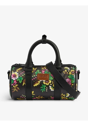 Floral-print faux-leather holdall