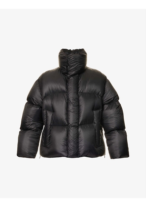 Funnel-neck quilted shell-down jacket