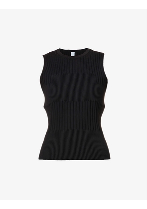 Sleeveless contrast-ribbed recycled-polyester top