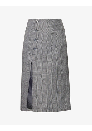 Checked stretch-woven midi skirt