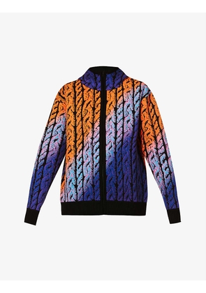 Abstract-pattern relaxed-fit wool knitted hoody