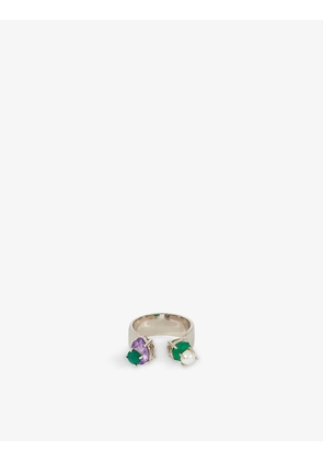 Gemstone and pearl-embellished 18ct yellow-gold plated sterling-silver ring