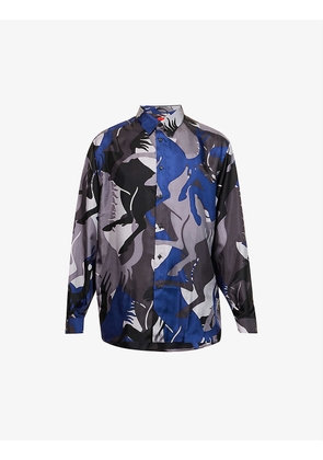 Horse-pattern relaxed-fit silk shirt