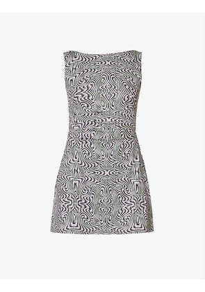 Software pattern-printed slim-fit stretch-woven mini dress