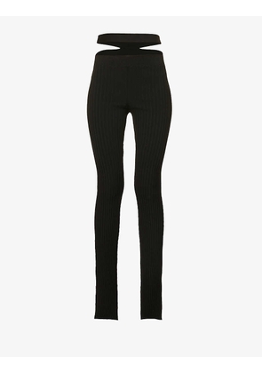 Cut-out flared mid-rise knitted trousers
