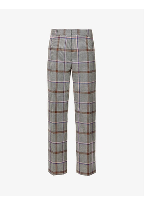 Houndstooth-check straight-leg mid-rise cotton-blend trousers
