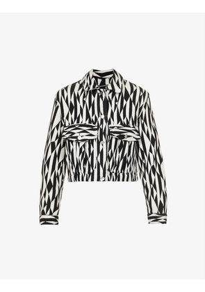 Geometric-pattern collared regular-fit wool jacket