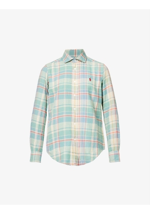 Plaid-pattern slim-fit cotton-poplin shirt