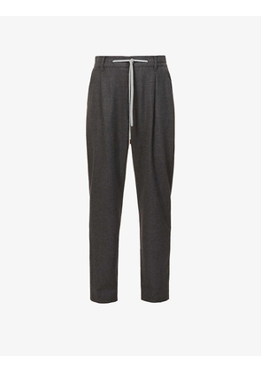 Drawstring-waistband tapered high-rise stretch-wool trousers