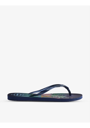 Slim tropical-print rubber flip-flops