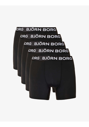 Logo-waistband mid-rise pack of five stretch-recycled polyester boxers