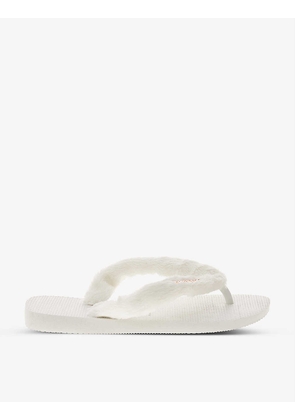 Top Home Fluffy logo-embossed faux-fur and rubber flip flops