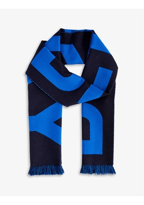 Contrast logo-embroidered wool-knit scarf