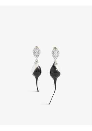 Teardrop faux-pear and metal clip-on earrings