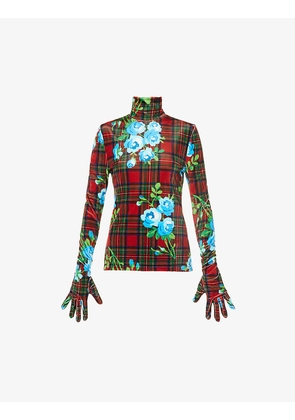 Tommy Hilfiger x Richard Quinn tartan and floral-print turtleneck stretch-woven top