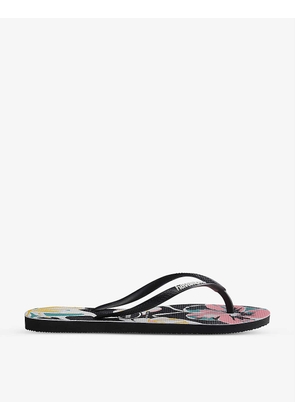 Slim floral-print rubber flip-flops
