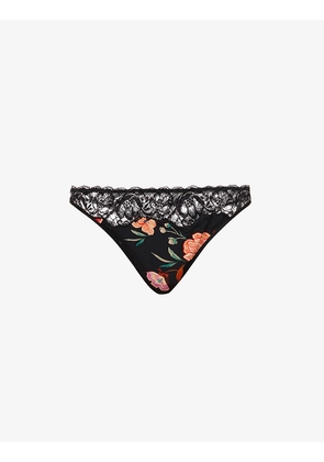 Sweet Folk lace-embroidered mid-rise stretch-woven tanga briefs