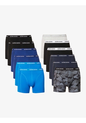 Logo-waistband mid-rise pack of twelve stretch-cotton boxers