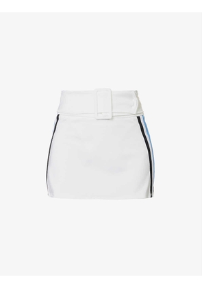 Magnet side-stripe stretch-woven mini skirt