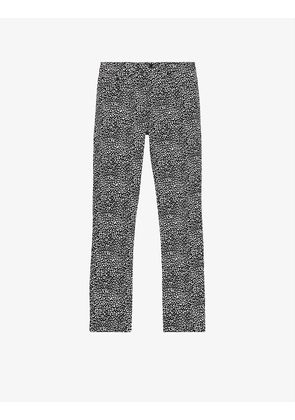 Leopard-print stretch-denim jeans