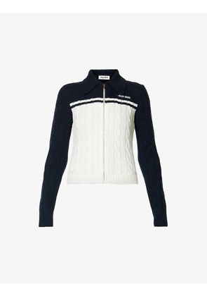 Logo-embroidered collared wool-blend knitted jumper