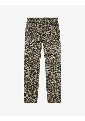 Leopard-print straight-leg jeans