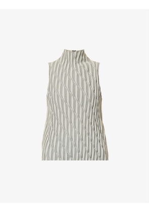 High-neck panelled woven top