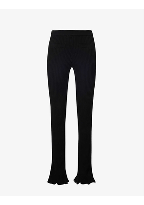 Ribbed flared mid-rise stretch-cotton trousers