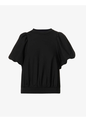 Gathered puff-sleeve stretch-woven top