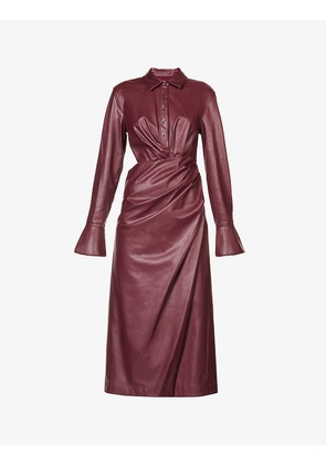 Mara long-sleeve faux-leather midi dress