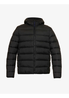 Brand-patch padded recycled nylon hooded jacket