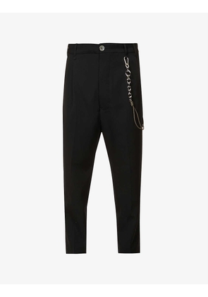 Detachable-chain cropped regular-fit tapered wool trousers