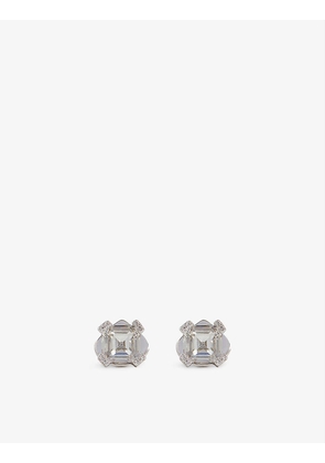 Spade silver-tone and cubic zirconia stud earrings