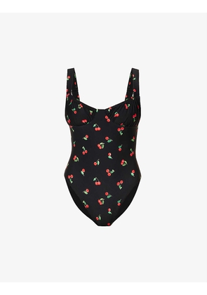Cherry-print stretch-woven swimsuit
