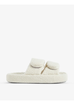 Double-strap teddy recycled-polyester slippers