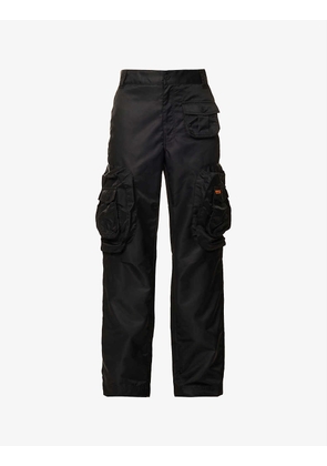 Multi-pocket brand-patch regular-fit straight-leg woven cargo trousers