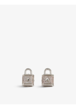 Padlock-shaped metal and cubic zirconia stud earrings