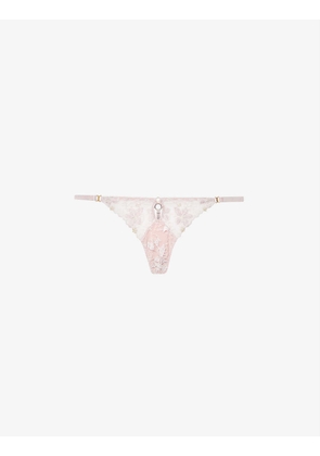 Vita floral-embroidered mid-rise lace thong