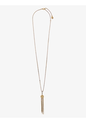 Floral-motif brass and Swarovski crystal pendant necklace