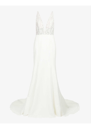 Harlow plunge-neck lace and crepe gown