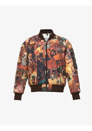 Graphic-print brand-embroidered relaxed-fit shell jacket