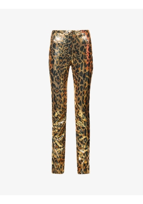 Leopard-print sequin-embellished woven trousers