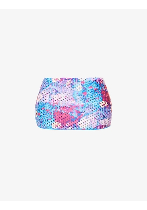 Abstract-print low-waist stretch-woven mini skirt