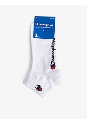 Pack of three brand-pattern cotton-blend ankle socks